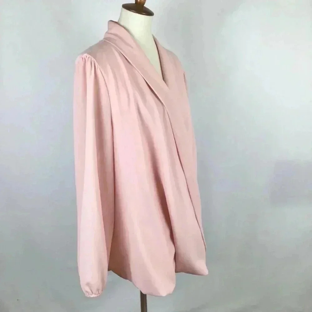 Bisou Bisou Michele Bohbot Blush Pink Wraparound Bubble Hem Top Puff Sleeves 3X - Picture 3 of 12